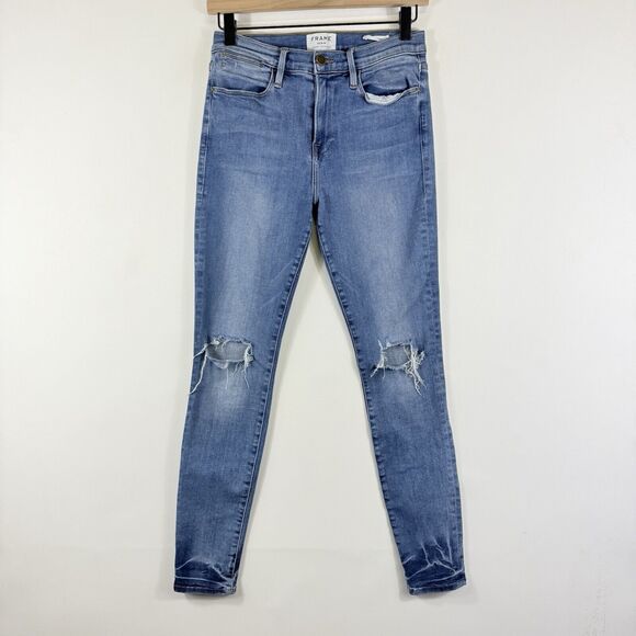 Frame Denim Le High Skinny‎ Roman Knee Holes Distressed Ankle Jeans Women's 28 - Picture 1 of 10